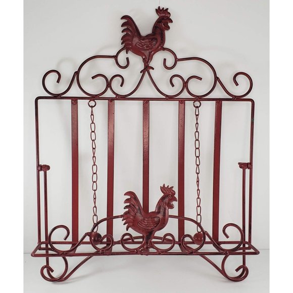 Country Life Red Rooster Chicken Cookbook Stand Holder Metal Book Easel Farm - Picture 1 of 5